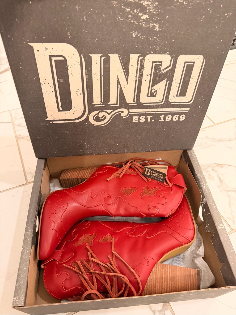 Dingo- Lady’s Night- Red Leather Western Fringe Heeled Boot- size 8 - Picture 2 of 7